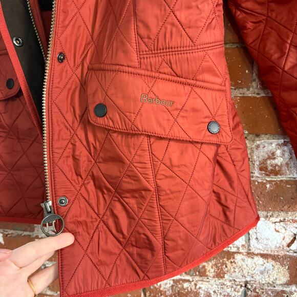 Barbour Cavalry Polarquilt Quilted Jacket Sz 14 Chore Coat Red Rust Orange - Picture 6 of 9